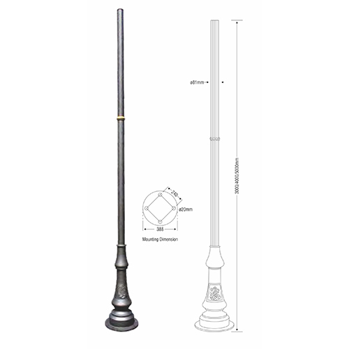 5000mm Cast Aluminiuim Pole