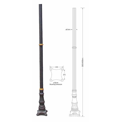 3000mm Cast Aluminiuim Pole