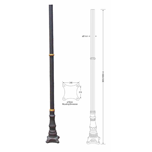 4000mm Cast Aluminiuim Pole