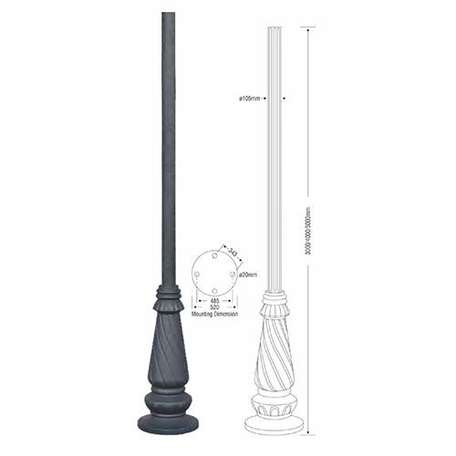 3000mm Cast Aluminiuim Pole