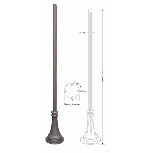 3000mm Cast Aluminiuim Pole