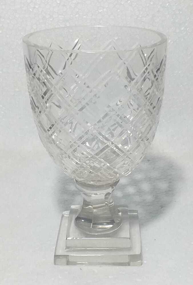 Fancy Glass Lamp - Crystal Glass, 10-12 Inches, Transparent | Goblet Shape, Etched Lattice Pattern, Square Glass Base