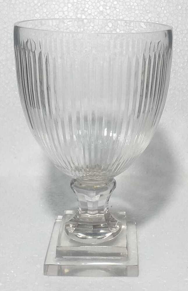 Fancy Glass Lamp - Crystal Glass, 10-12 Inches, Transparent | Goblet Shape, Etched Lattice Pattern, Square Glass Base