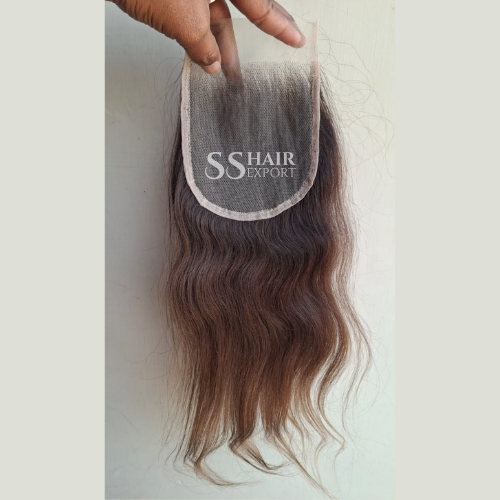 Light Brown 4 by 4 Closure Sew In Side Part HD Lace Transparent Indian Raw Human Hair