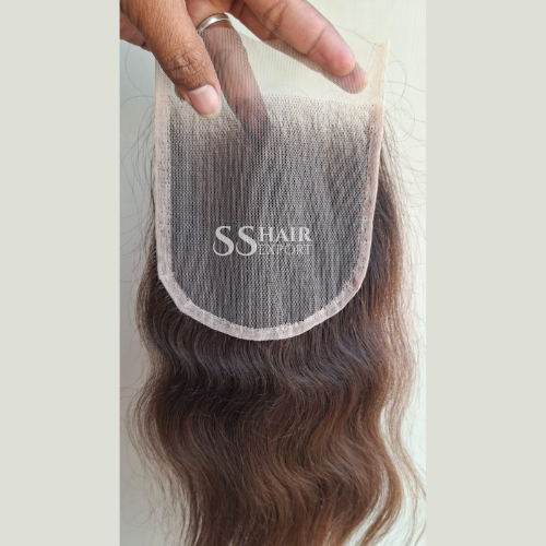 Light Brown 4 by 4 Closure Sew In Side Part HD Lace Transparent Indian Raw Human Hair
