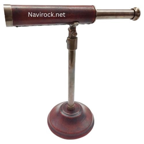 Vintage Single Barrel Brass Telescope with Red Leather Wrap  Antique Marine Finish Antique Marine Table Top Decor