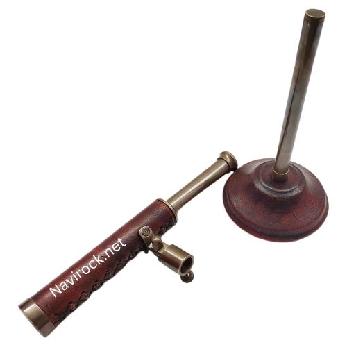 Vintage Single Barrel Brass Telescope with Red Leather Wrap  Antique Marine Finish Antique Marine Table Top Decor