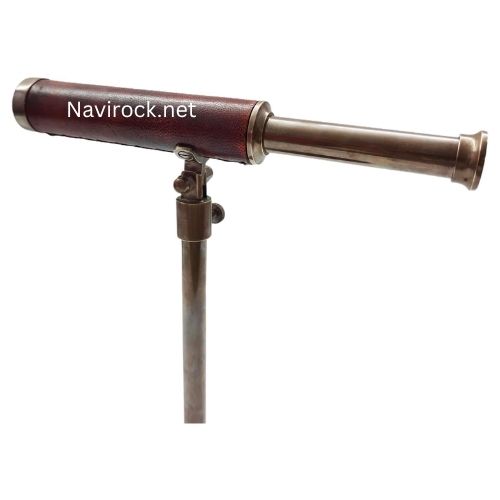 Vintage Single Barrel Brass Telescope with Red Leather Wrap  Antique Marine Finish Antique Marine Table Top Decor