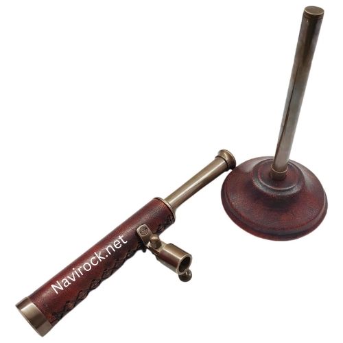 Vintage Single Barrel Brass Telescope with Red Leather Wrap  Antique Marine Finish Antique Marine Table Top Decor