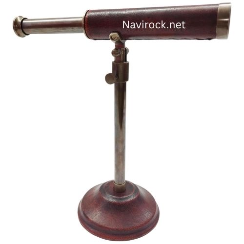 Vintage Single Barrel Brass Telescope with Red Leather Wrap  Antique Marine Finish Antique Marine Table Top Decor