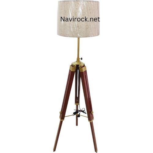 Antique Nautical Decor Floor Lamp  Solid Wooden Tripod With Brass Details For Elegant Interiors Brown Wooden Lamp For Home & Office Decor (lamp Shade Not Included) - Dimension (l*w*h): 26"d X 18"w X 46"h Inch (in)