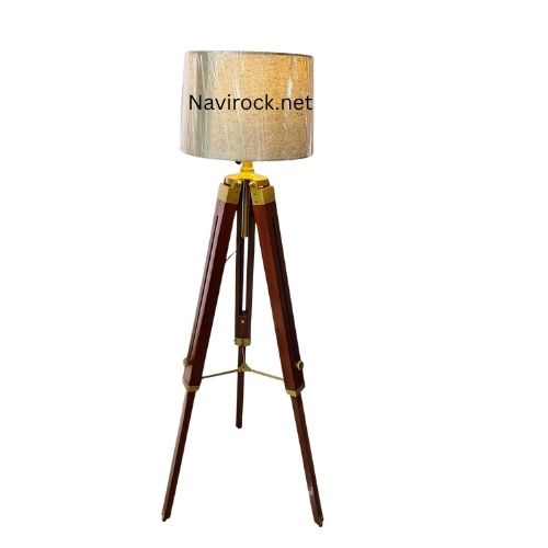 Antique Nautical Decor Floor Lamp  Solid Wooden Tripod with Brass Details for Elegant Interiors Brown Wooden Lamp for Home & Office Decor (Lamp Shade Not Included)