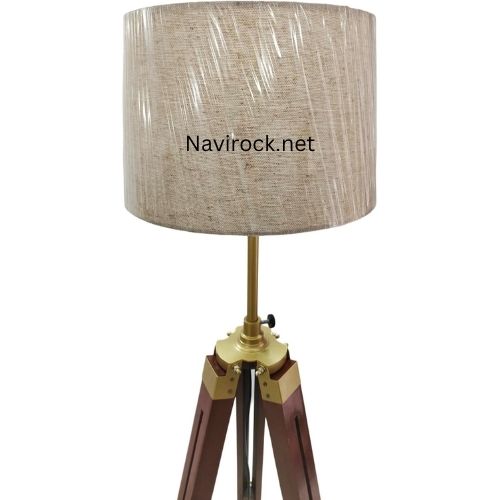 Antique Nautical Decor Floor Lamp  Solid Wooden Tripod with Brass Details for Elegant Interiors Brown Wooden Lamp for Home & Office Decor (Lamp Shade Not Included)