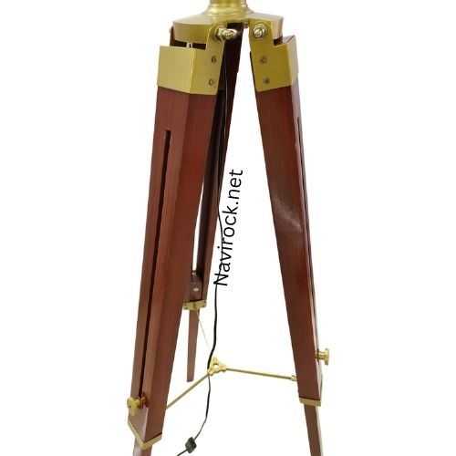 Antique Nautical Decor Floor Lamp  Solid Wooden Tripod with Brass Details for Elegant Interiors Brown Wooden Lamp for Home & Office Decor (Lamp Shade Not Included)