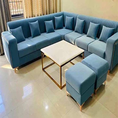 L Shape Sofa Set With Center Table 2 Puff