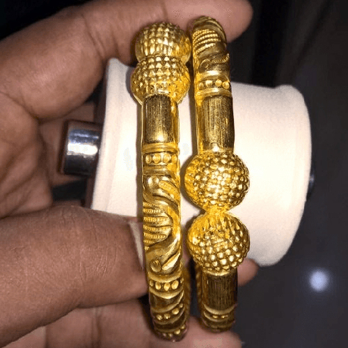Bandhel Heavy Ball Faces Pipe Gold Plated Brass Bangles