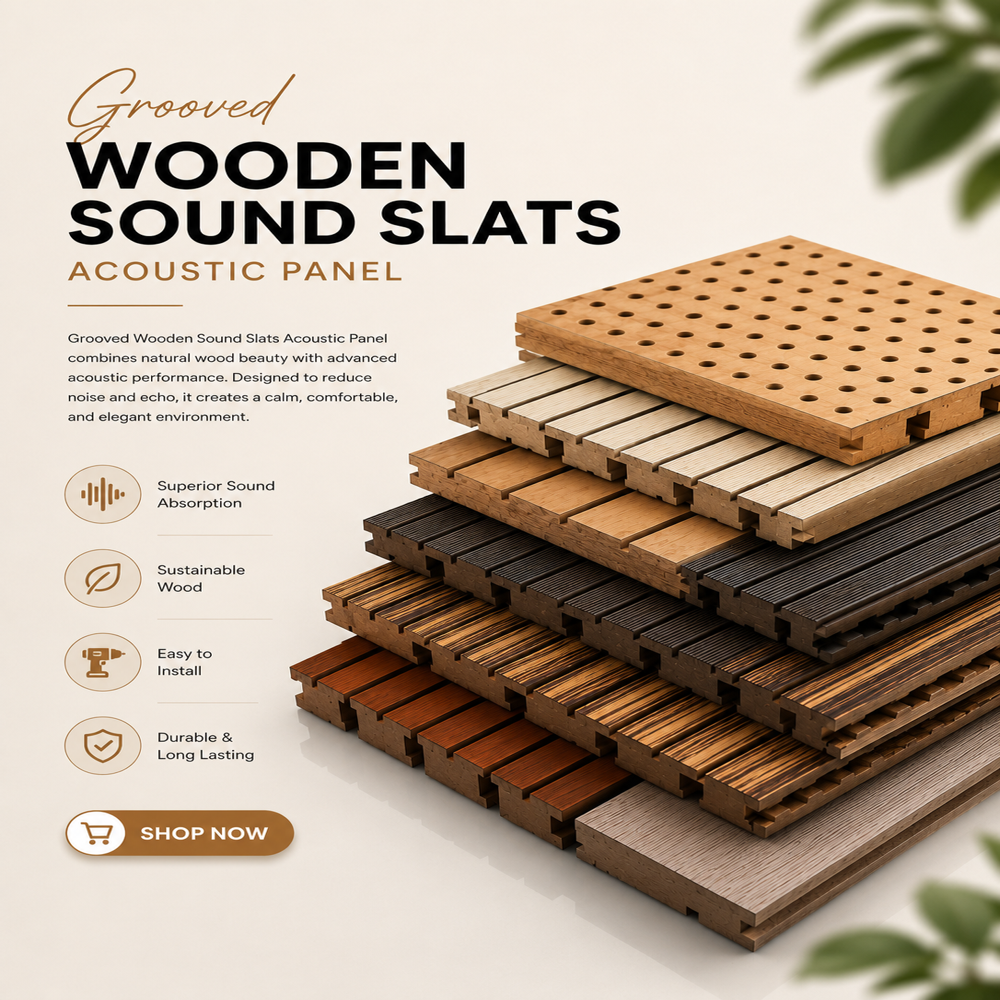 Auditorium Grooved Wooden slats Acoustic Panel
