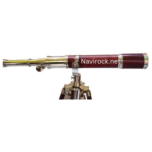 Handcrafted Vintage Telescope in Brown & Nickel High Magnification Spyglass with Wooden Tripod Stand Antique Collectibles