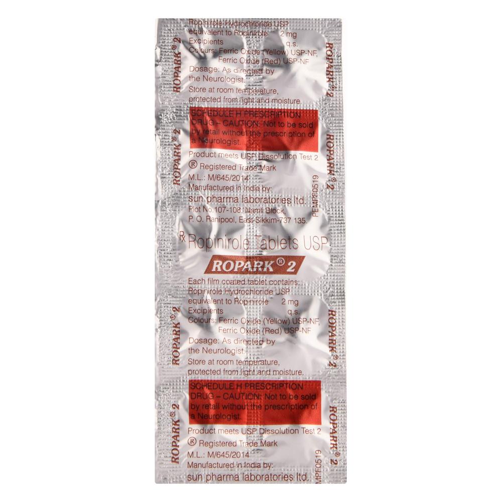 Ropark 2mg Tablet - Ingredients: Ropinirole (Present As Ropinirole Hydrochloride)