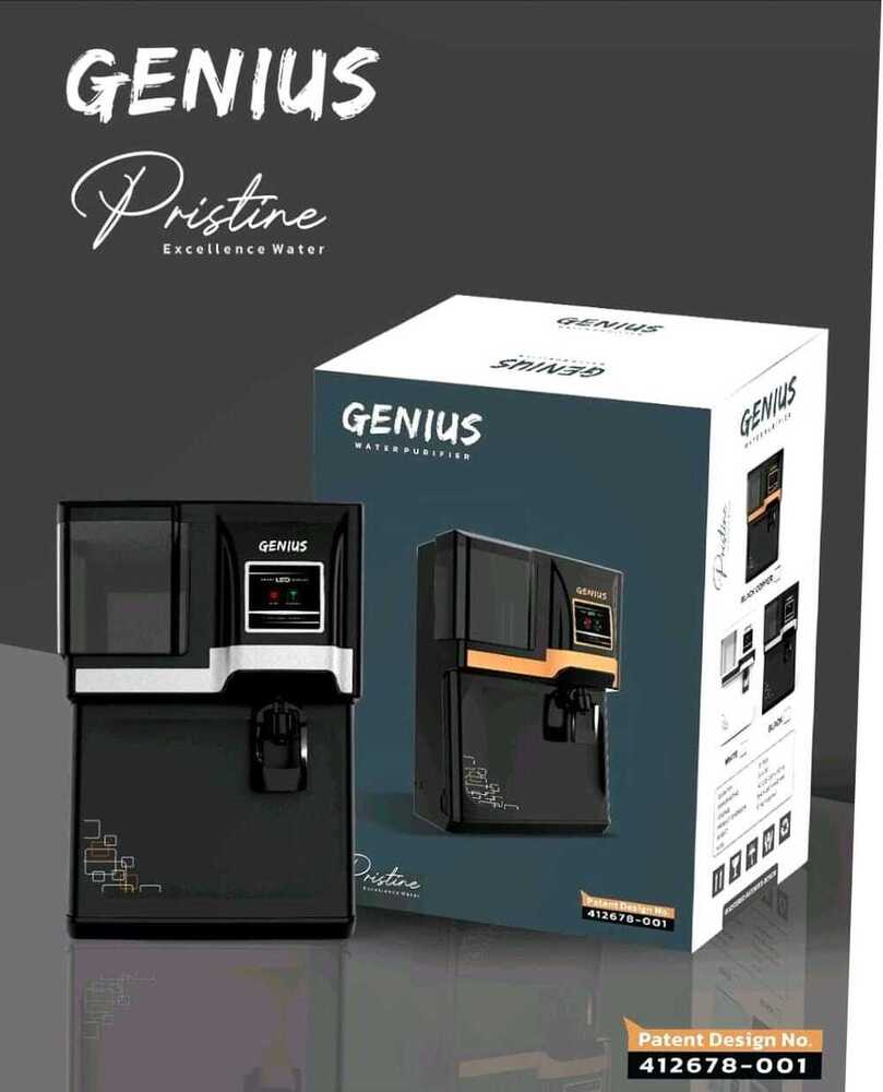 Genius Pristine - ABS Plastic, 355x240x475 mm, Glossy Black with Chrome, RO+UV+UF+TDS Control, Digital Display, Leak-Proof Design