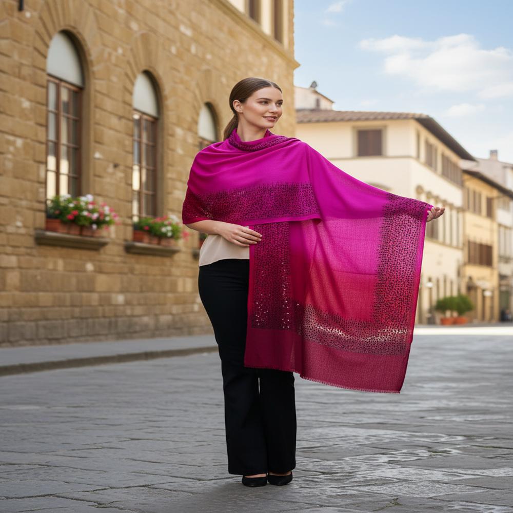 Merino Wool Swasrosvki Work Border Stoles