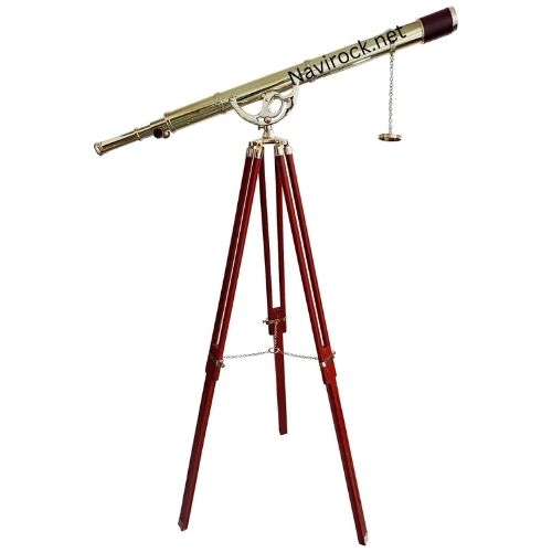 Antique Style Brass Telescope Marine Single Barrel with Adjustable Brown Leather Sky Watcher Adjustable Wooden Stand Nautical