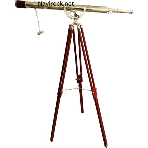 Antique Style Brass Telescope Marine Single Barrel with Adjustable Brown Leather Sky Watcher Adjustable Wooden Stand Nautical