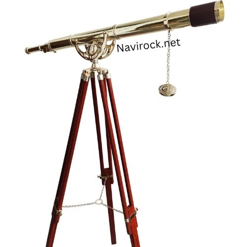 Antique Style Brass Telescope Marine Single Barrel with Adjustable Brown Leather Sky Watcher Adjustable Wooden Stand Nautical
