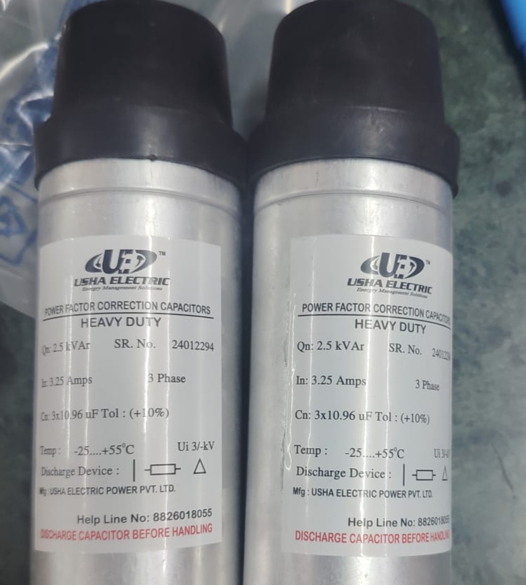 Usha Electric Make 2.5 Kvar 440 Volt Cylindrical Type Capacitor - Warranty: 1 Year