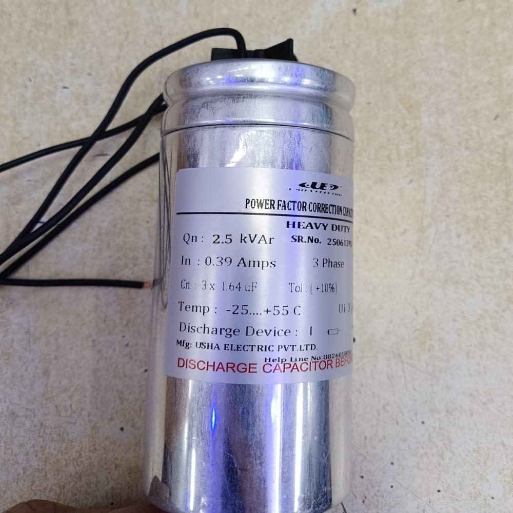 Usha Electric Make 2.5 Kvar 440 Volt Cylindrical Type Capacitor