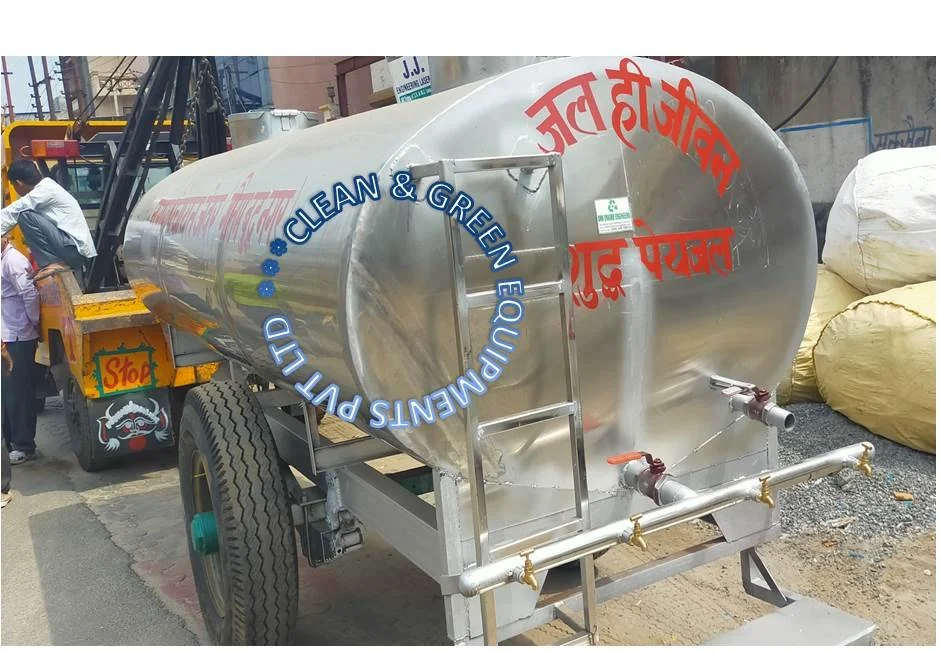 5000 Ltr Capacity SS Water Tanker Mounted on Two Wheel Trailer Chassis