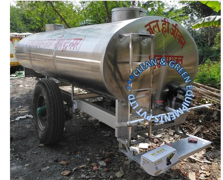 5000 Ltr Capacity SS Water Tanker Mounted on Two Wheel Trailer Chassis