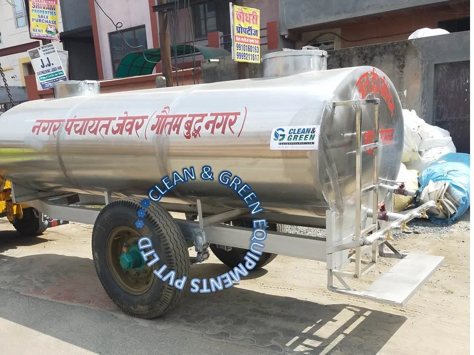 5000 Ltr Capacity SS Water Tanker Mounted on Two Wheel Trailer Chassis