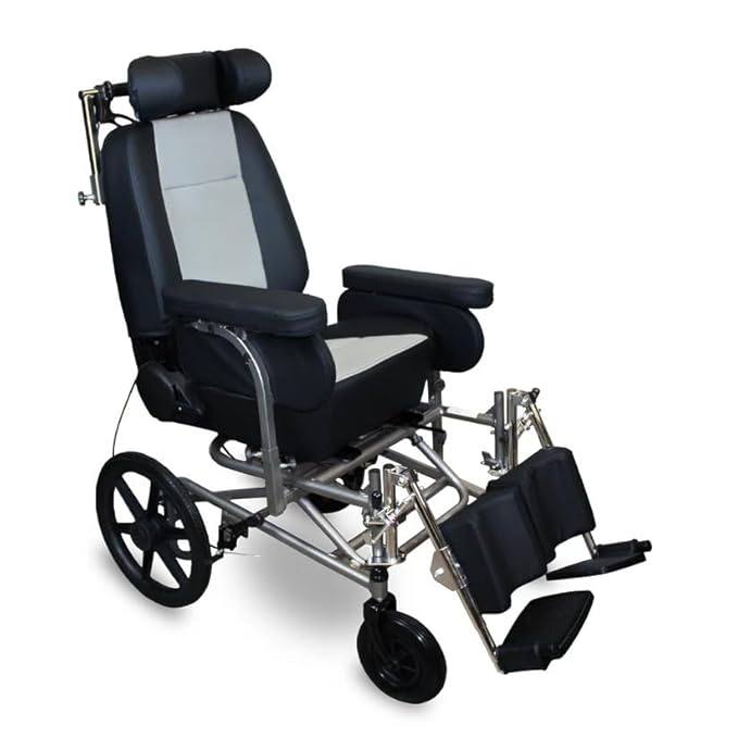 ARREX JANA Powder-Coated Steel Reclining Wheelchair - Premium Cushion Seat, Attendant/Hand Brake, Mag Wheels, Detachable Armrest & Footrest, Adjustable Height Armrest