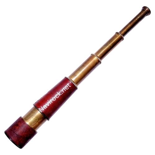 Antique Brass Maritime Telescope by Kelvin & Hughes Functional Pirate Scope with Wooden Handmade Pirate with Imprinted Wooden Box