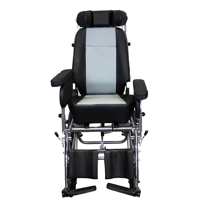 ARREX JANA Powder-Coated Steel Reclining Wheelchair - Premium Cushion Seat, Attendant/Hand Brake, Mag Wheels, Detachable Armrest & Footrest, Adjustable Height Armrest