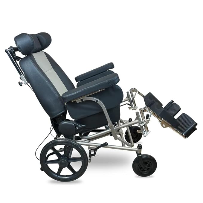 ARREX JANA Powder-Coated Steel Reclining Wheelchair - Premium Cushion Seat, Attendant/Hand Brake, Mag Wheels, Detachable Armrest & Footrest, Adjustable Height Armrest