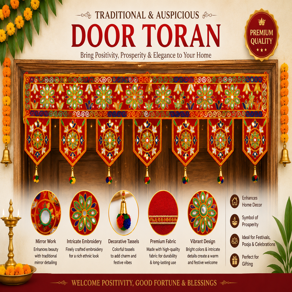 Krishna Handloom Handmade Decorative Festival Entrance Art R 5 - Color: Red