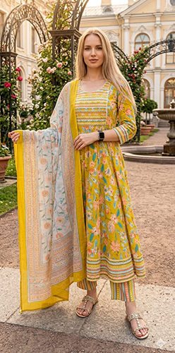 Flower Printed Cotton Anarkali Suits
