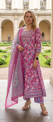 Flower Printed Cotton Anarkali Suits