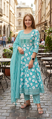 Flower Printed Cotton Anarkali Suits