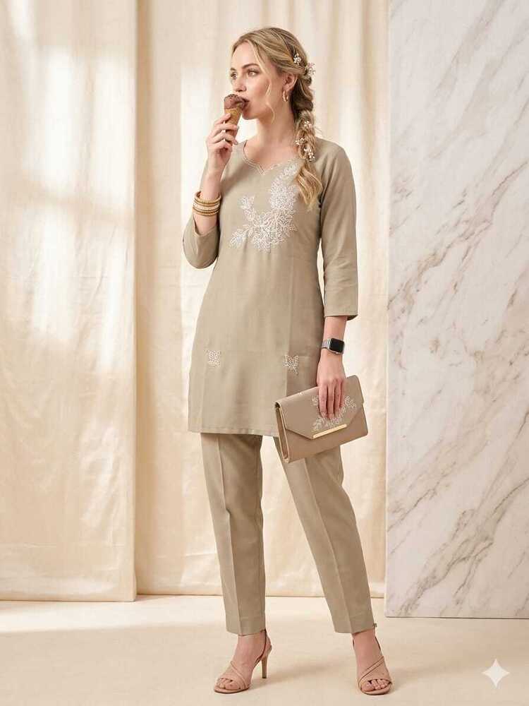 Cream Color Fancy 2 Pieces Cord Sets - Bust Size: Varies By Size (32-44 Inches)