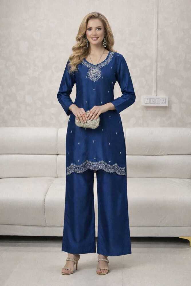 Blue Color Fancy 2 Pieces Cord Sets - Bust Size: Custom Fit Or Standard Sizes