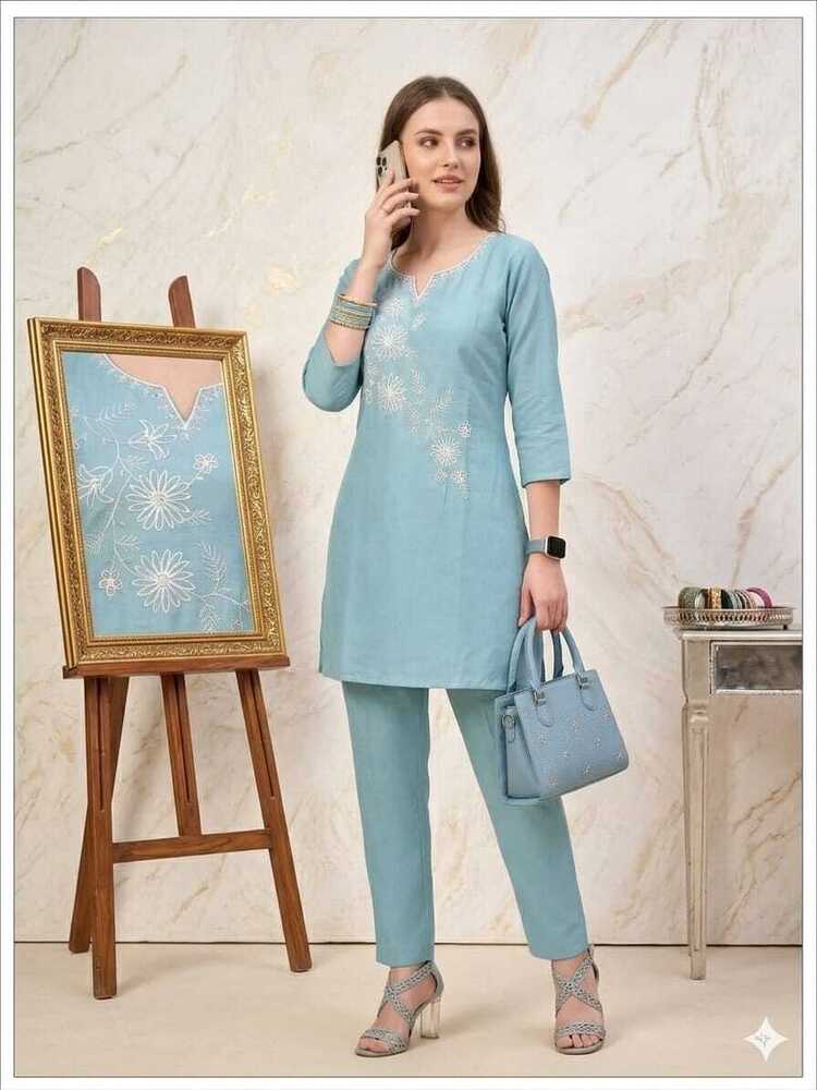 Sky Blue Color Fancy 2 Pieces Cord Sets - Bust Size: Varies By Size (S-Xxl)