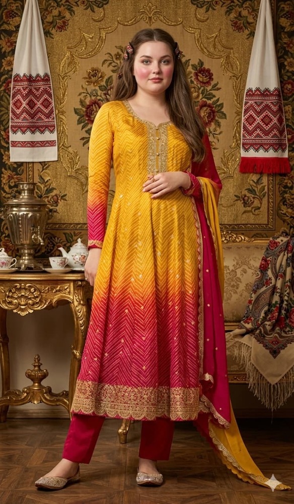 Yellow and Pink Color Party Wear Suit