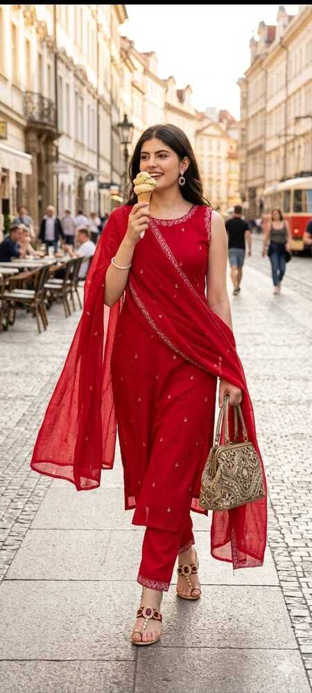 Red Color Party Wear Suit