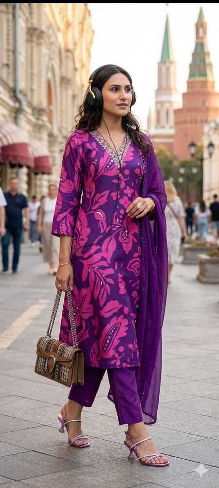 Purple Color Printed Suit