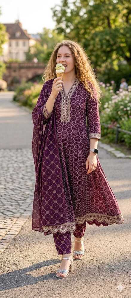 Purple Color Rayon Printer Anarkali Suits