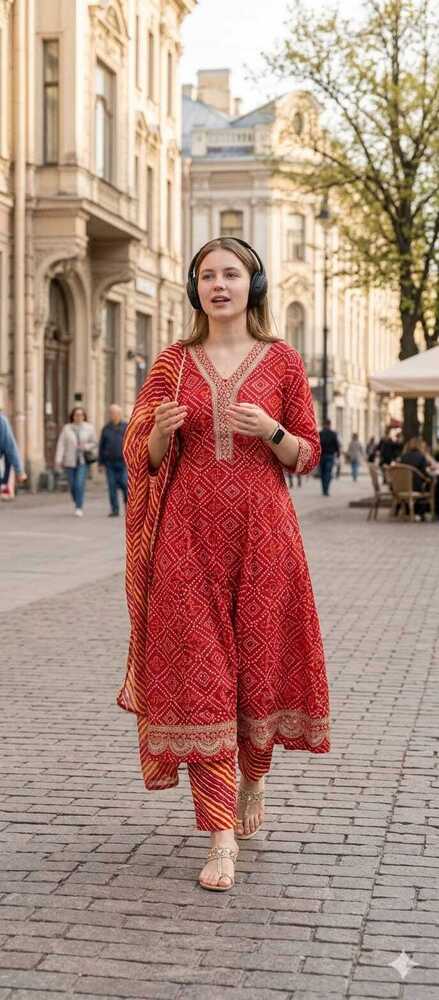 Red Color Rayon Printer Anarkali Suits