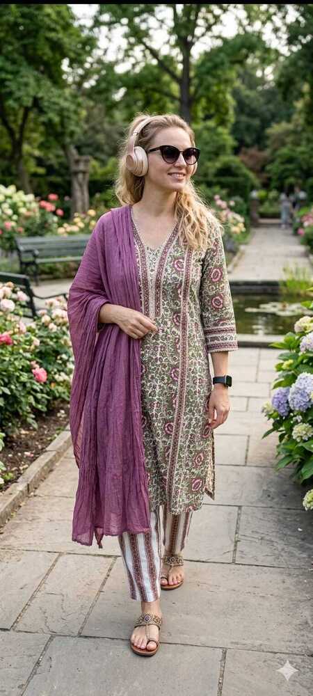 Purple Color Printed Cotton Suit